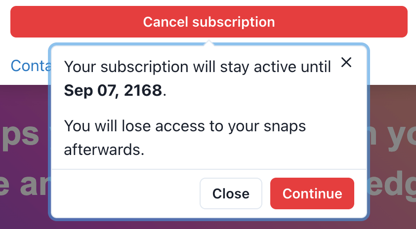 UI for cancelling the users subscription