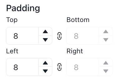 Padding settings on the right toolbar