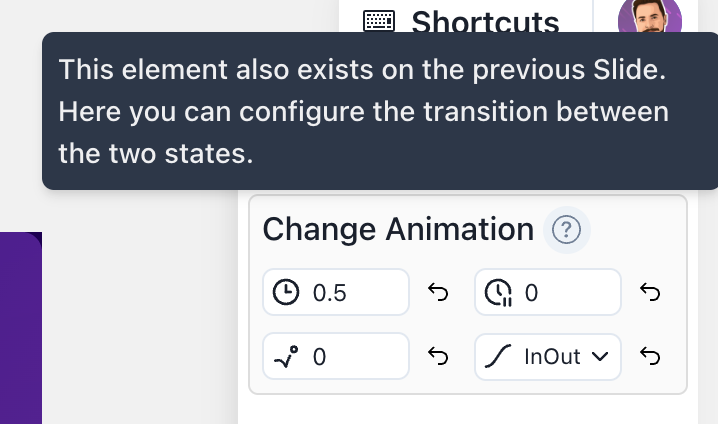 Screenshot of the Change Animation options