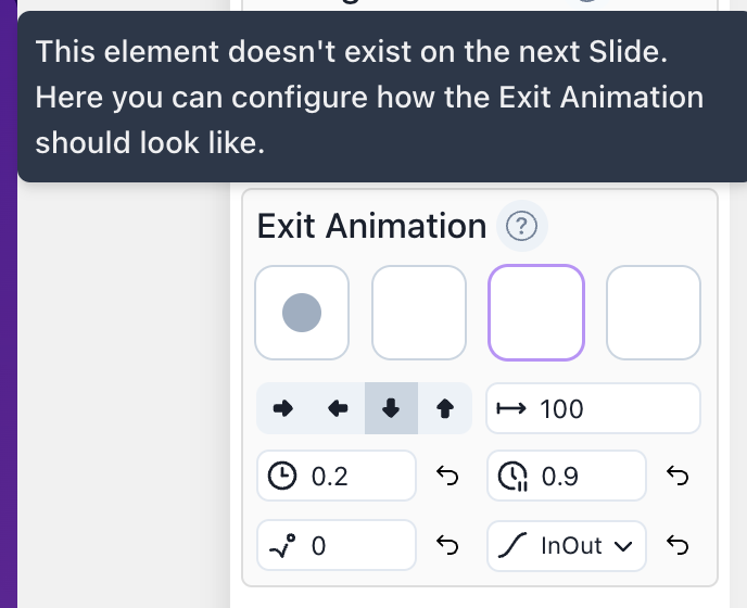 Screenshot of the Exit Animation options